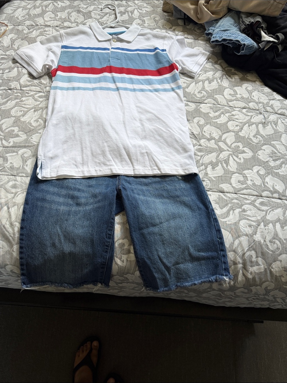 The Children's Place White Polo with Red & Light Blue Stripes